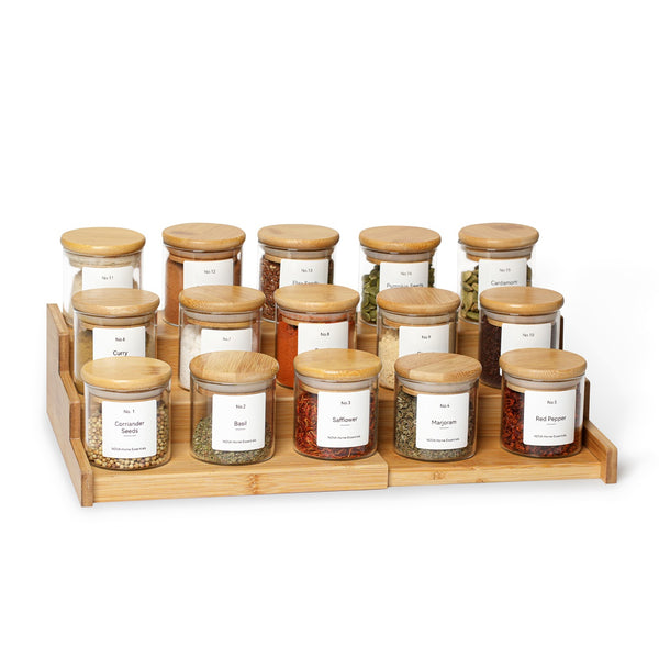 Bamboo Expandable 3-Tier Rack W/ 15 Spice Jars (100ml) Set