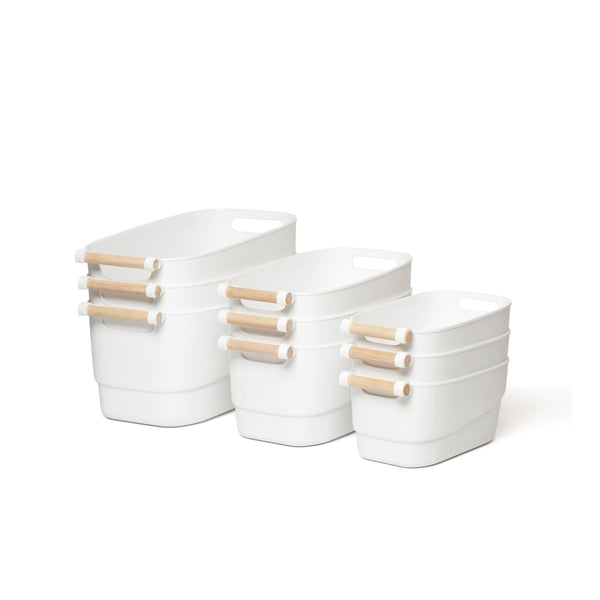 Storage Tub W/ Wooden Handle Set - White