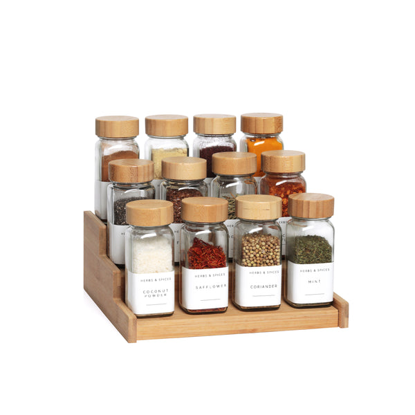 Bamboo Expandable 3-Tier Rack W/ 12 Spice Jar Shakers