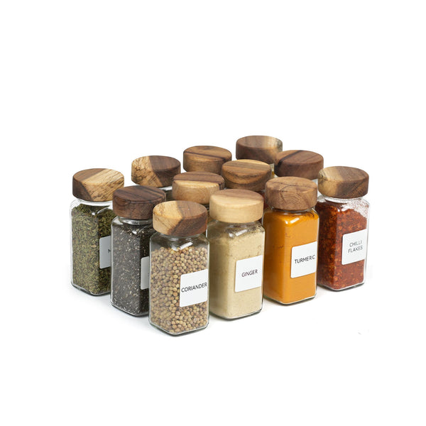 Spice Jar Shaker W/ Acacia Lid - Small (Set of 12)