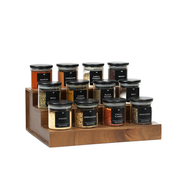 Walnut Riser W/ Black Bamboo Spice Jars